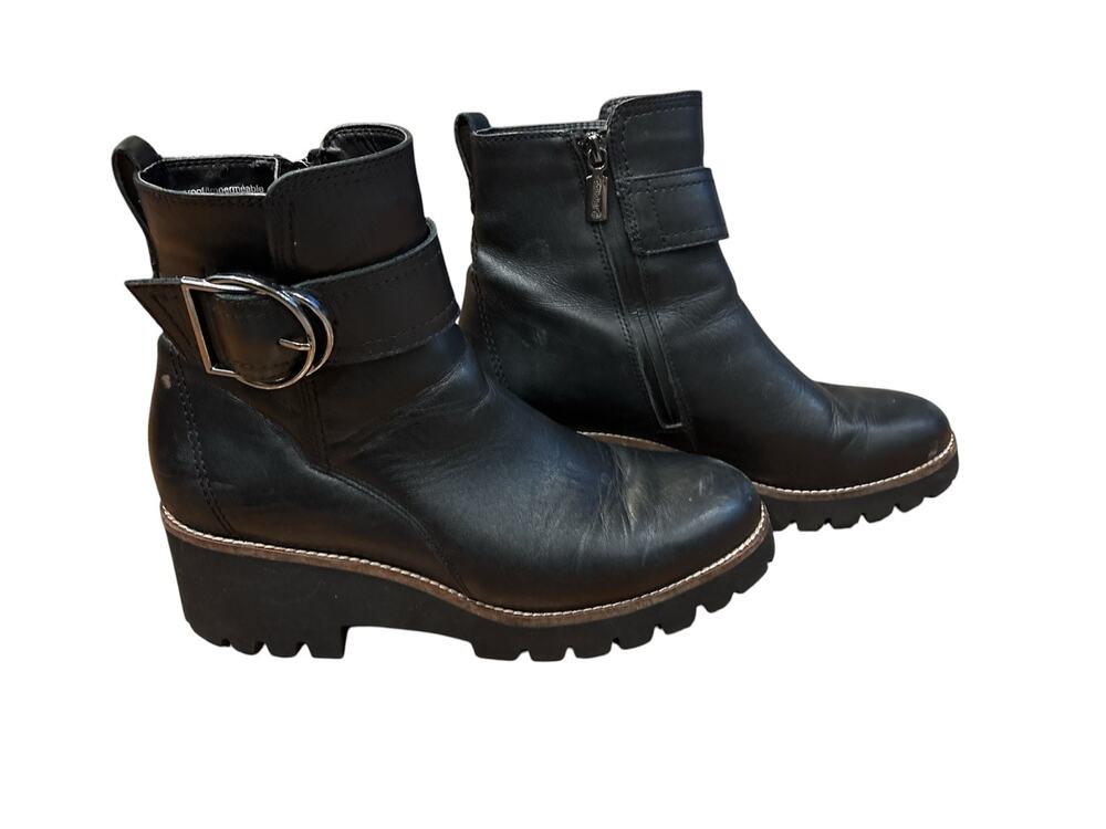 Blondo women’s 9.5 dagger waterproof black boots. Chunky lug sole, side buckle